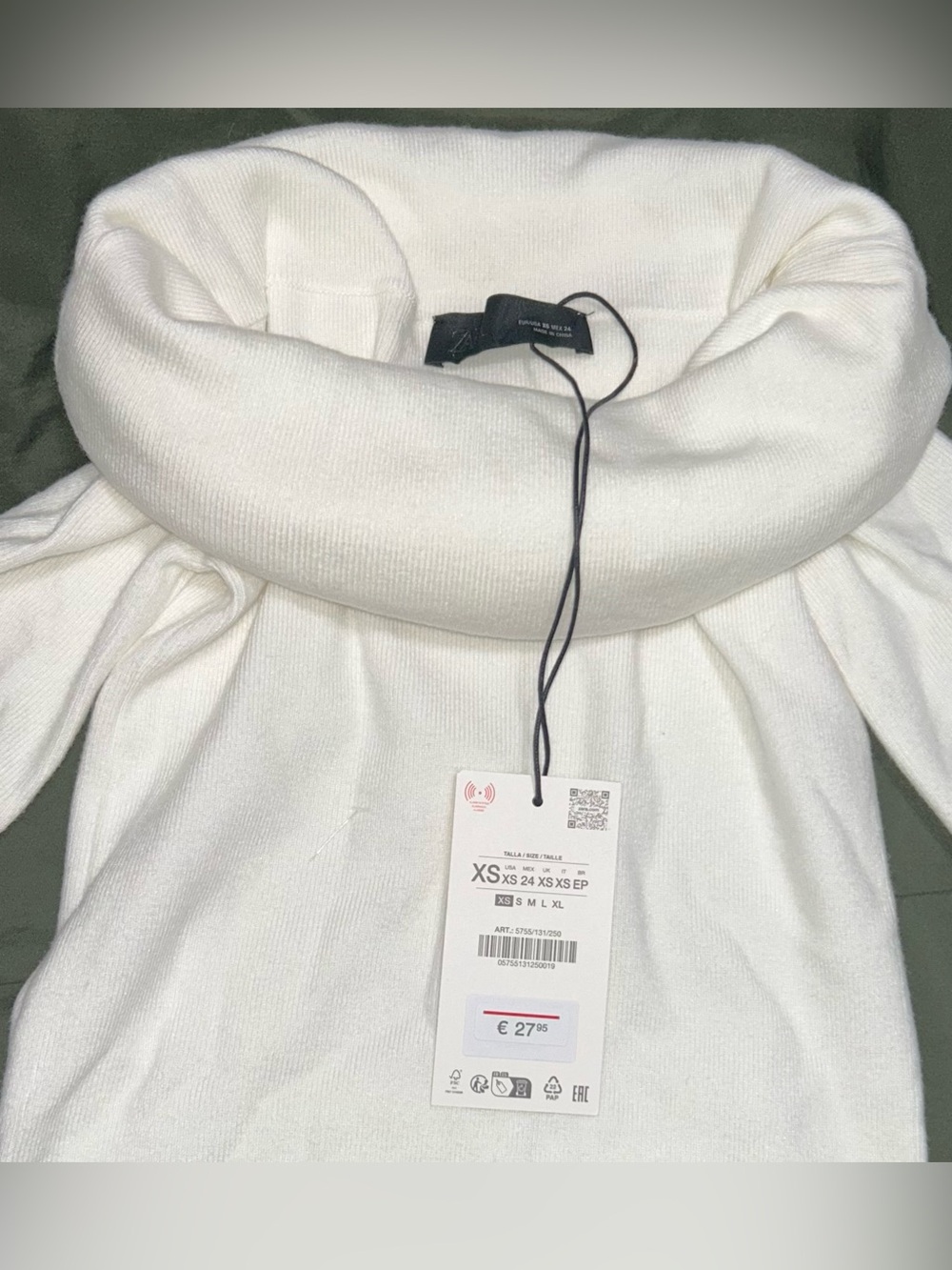 Zara Off-Shoulder Women’s Knit Sweater, XS, White